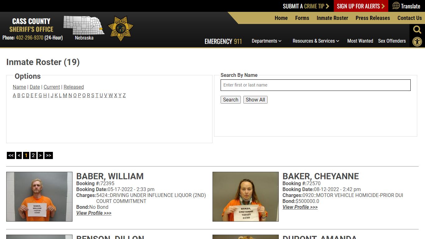 Inmate Roster - Current Inmates - Cass County NE Sheriff's Office